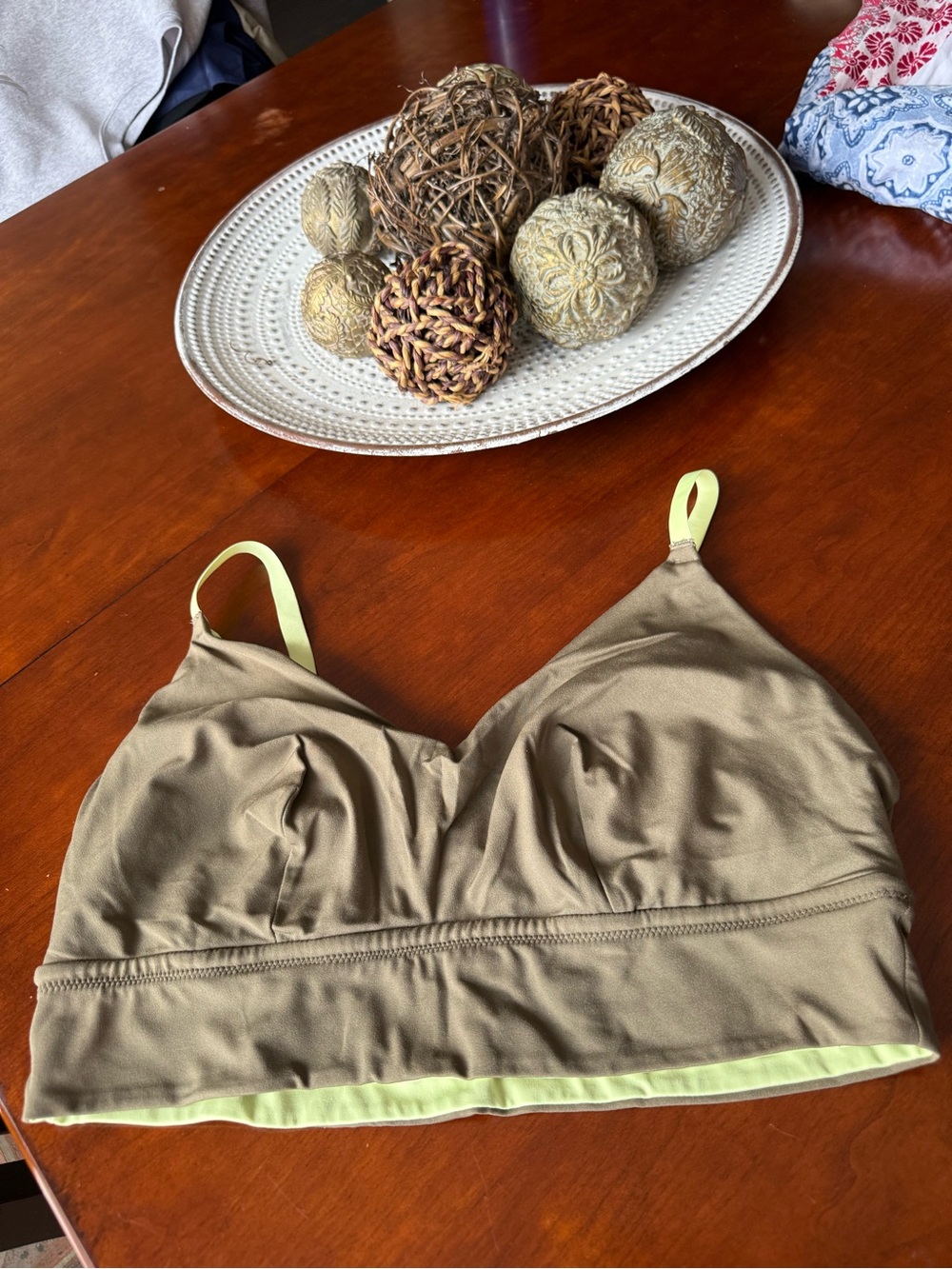 aerie Olive Bralette with Lime Trim Light Support